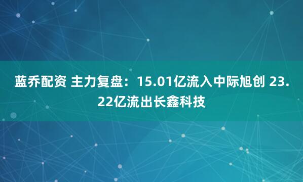 蓝乔配资 主力复盘：15.01亿流入中际旭创 23.22亿流出长鑫科技